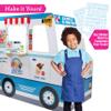 Ice Cream Truck Wooden Playset- 20 Fun Toy Pieces Including Freezer, Steering Wheel, Sink & Sticker Sheet for Kids Name- Popsicles, Cones, Scooper- Play Stand for Indoor Activity Center, Ages 3+ Gift view 4