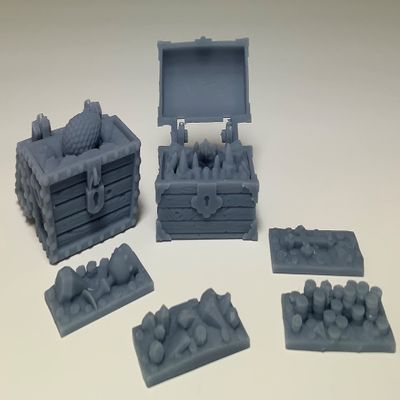 HERO Creations - Treasure Chests - RPG - Dungeons and Dragons - DND - Pathfinder - Lord of The Ring - Figurine Miniature (Gray/Unpainted)
