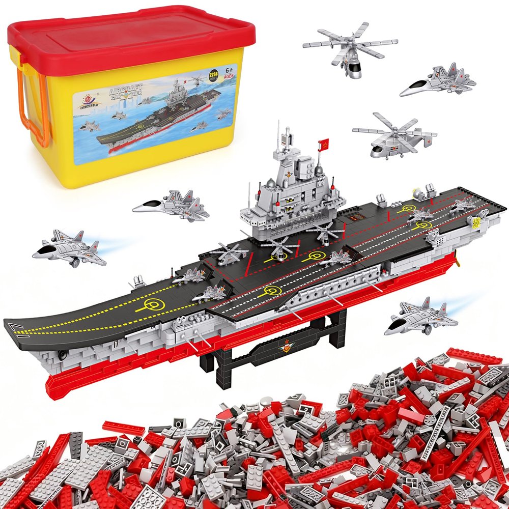 2234 Pieces Military Ship Aircraft Carrier Building Set, Fun Toy Boat Gift for Adults, Teens, and Kids 14 Years and Up, 38x8.5x12.5 Inch Battleship with Storage Box, Warship Model for Collection