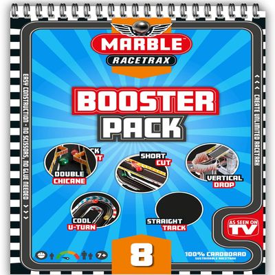Marble Racetrax Marble Run Accessory Set 8 Pieces with 4 Stunts, Marble Run Craft Set, Construction Set for Children 7+ Blue, Grey