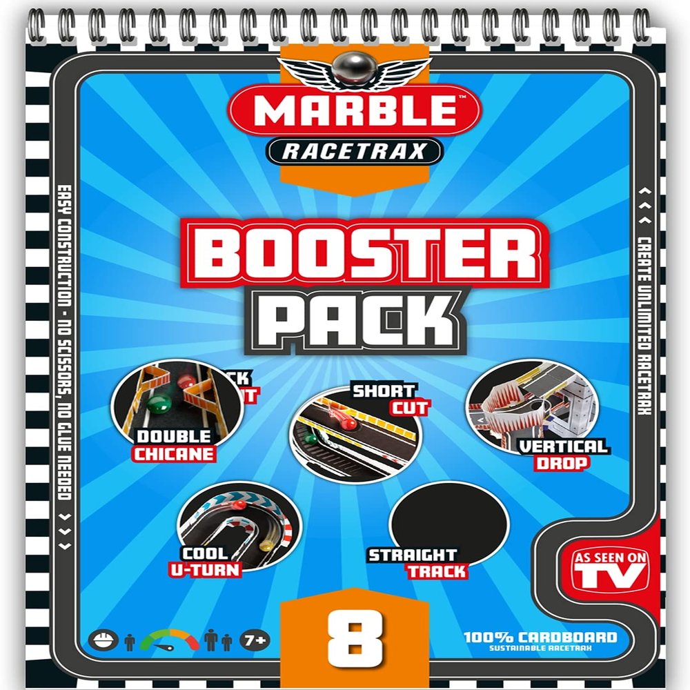 Marble Racetrax Marble Run Accessory Set 8 Pieces with 4 Stunts, Marble Run Craft Set, Construction Set for Children 7+ Blue, Grey