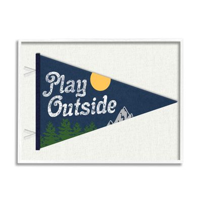 Stupell Industries Play Outside Nature Pennant Blue, Design by Daphne Polselli White Framed Wall Art, 16 x 20