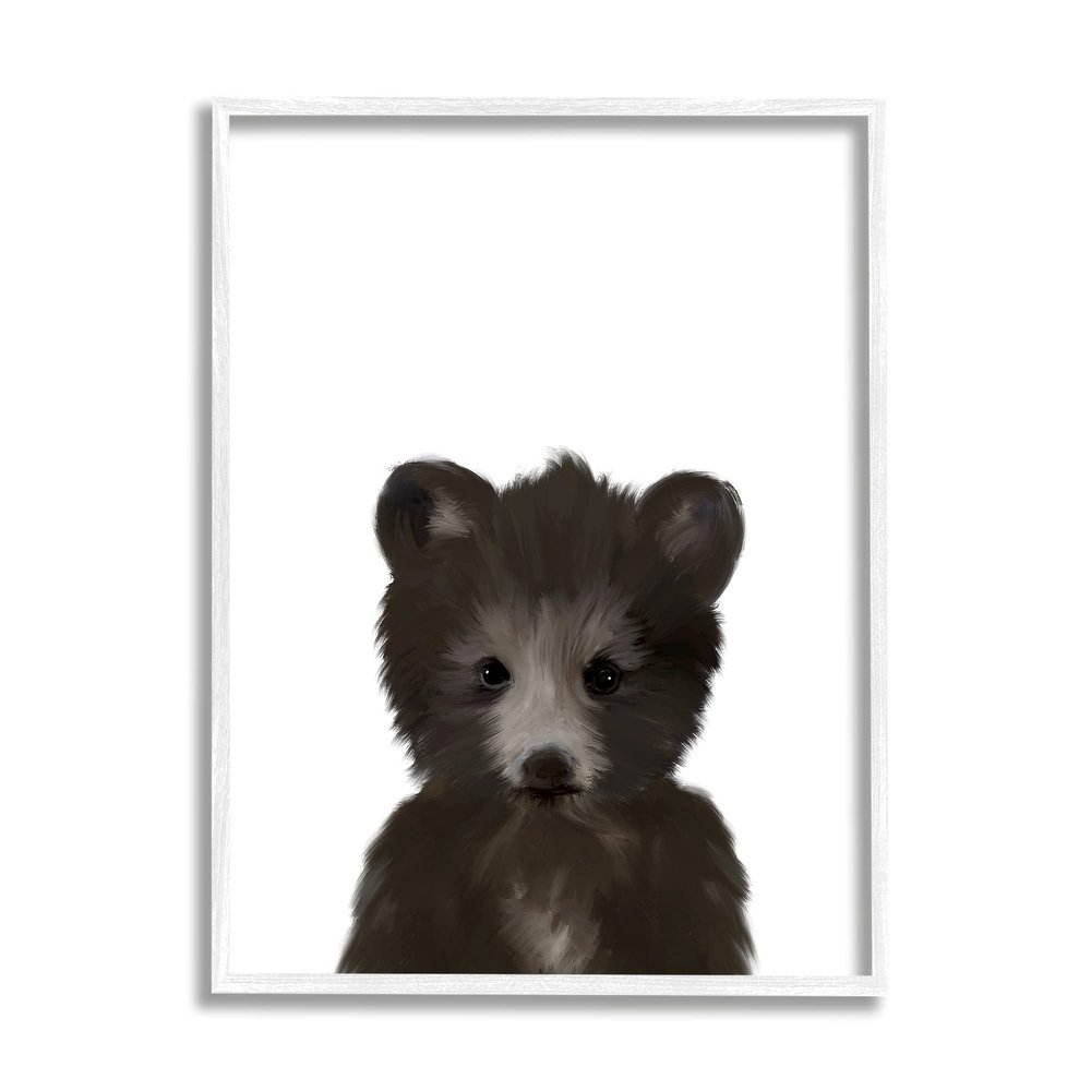 Stupell Industries Baby Black Bear Animal Kids Painting, Design by Leah Straatsma White Framed Wall Art, 16 x 20