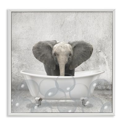 Stupell Industries 'Baby Elephant Bath Time', Framed Giclee Art, White, 12 x 12 Inches, Easy to Hang and Sturdy, Made in USA, by Kim Allen