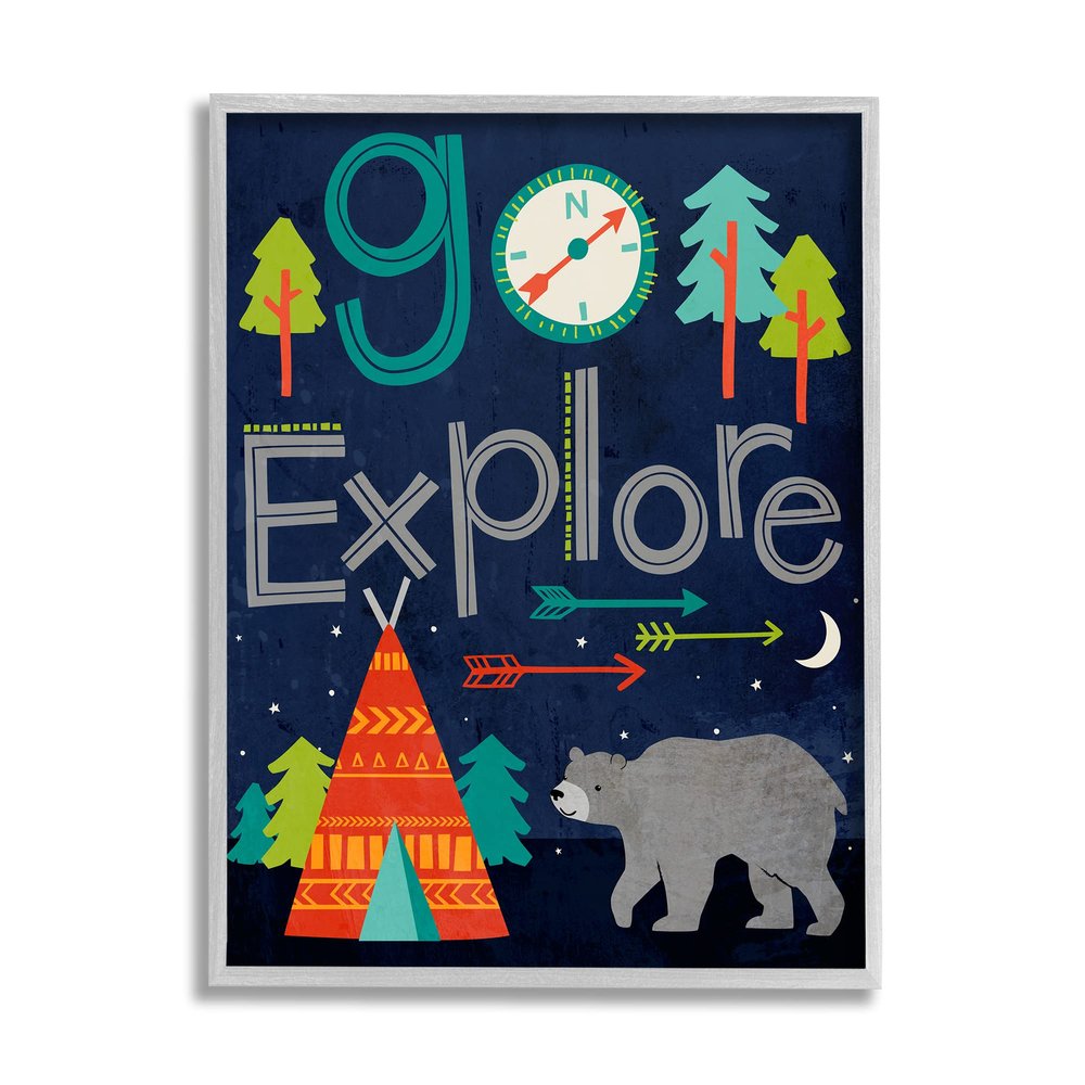 Stupell Industries Go Explore Night Time Tee Pee with Bear