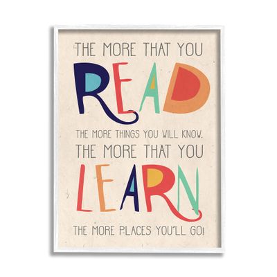 Stupell Industries Red Orange Blue and Green Read Learn Cartoon Typography
