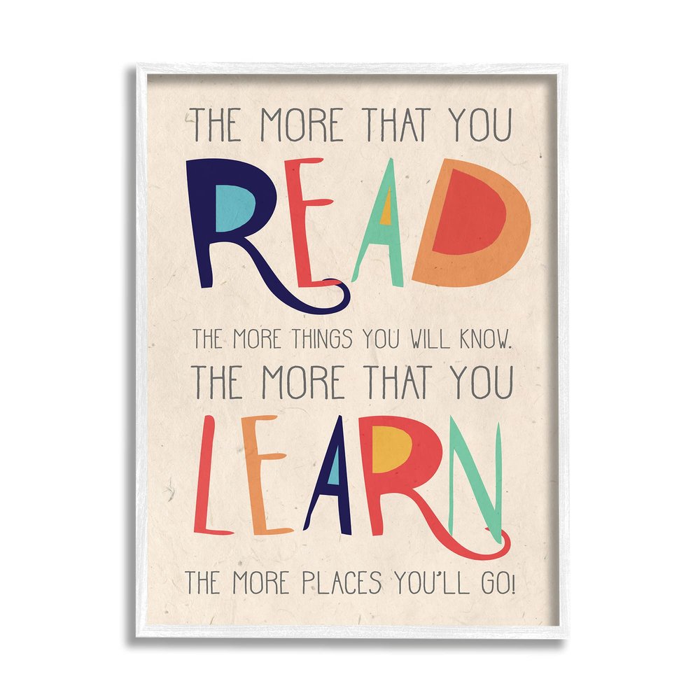 Stupell Industries Red Orange Blue and Green Read Learn Cartoon Typography