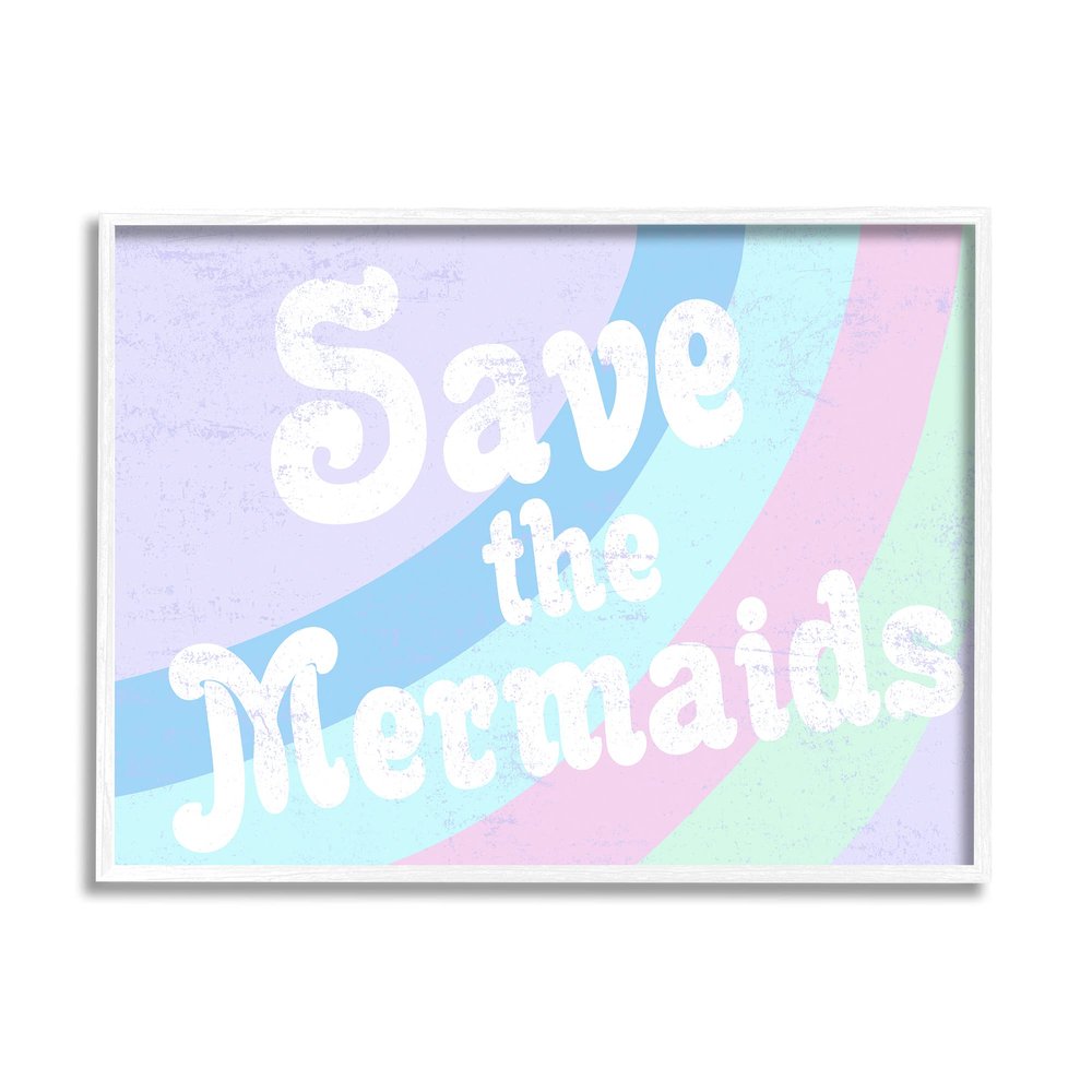 Stupell Industries Save The Mermaids, Design by Daphne Polselli White Framed Wall Art, 11 x 14, Purple