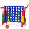 Costzon Giant 4-in-A-Row, Jumbo 4-to-Score Giant Game w/Basketball Hoop, Ring Toss, Quick-Release Slider, 42 Jumbo Rings, Indoor Outdoor Family Connect Game for Kids & Adults, Backyard Games, Red view 1