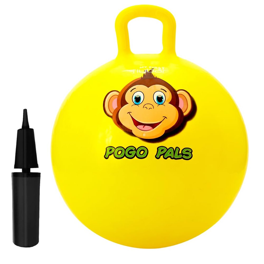 Flybar Hopper Ball for Kids, Inflatable Bouncy Ride-On Ball w/Handle for Indoor & Outdoor Active Play, Includes Pump, Jump Ball Toy for Boys & Girls, Supports Up to 185 lbs, Ages 6+, 22-Inch, Medium