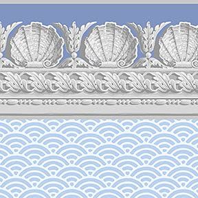 Itsy Bitsy Mini - Blue Jolie Shell with Border - Dollhouse Wallpaper 1:12 Scale - Peel and Stick 12" x 18" Self-Adhesive