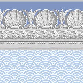Itsy Bitsy Mini - Blue Jolie Shell with Border - Dollhouse Wallpaper 1:12 Scale - Peel and Stick 12" x 18" Self-Adhesive