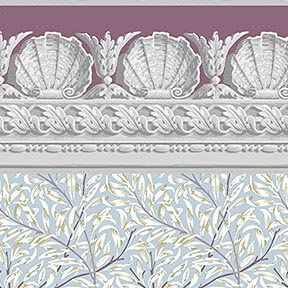 Itsy Bitsy Mini - Purple Jolie Willow with Shell Border - Dollhouse Wallpaper 1:12 Scale - Peel and Stick 12 inches x 18 inches Self-Adhesive