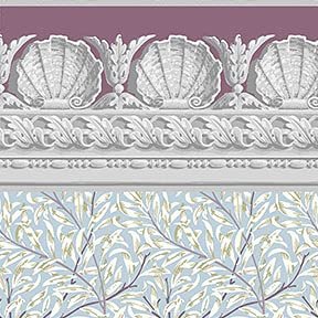Itsy Bitsy Mini - Purple Jolie Willow with Shell Border - Dollhouse Wallpaper 1:12 Scale - Peel and Stick 12 inches x 18 inches Self-Adhesive