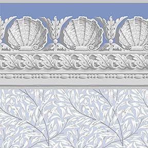 Itsy Bitsy Mini - Blue Jolie Willow with Shell Border - Dollhouse Wallpaper 1:12 Scale - Peel and Stick 12"x18" Self-Adhesive