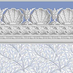 Itsy Bitsy Mini - Blue Jolie Willow with Shell Border - Dollhouse Wallpaper 1:12 Scale - Peel and Stick 12"x18" Self-Adhesive