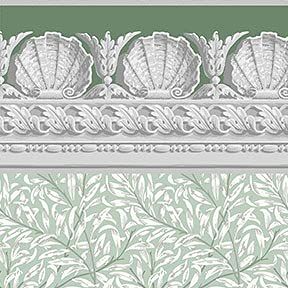 Itsy Bitsy Mini - Green Jolie Willow with Shell Border - Dollhouse Wallpaper 1:12 Scale - Peel and Stick 12 inches x 18 inches Self-Adhesive