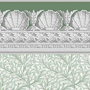 Itsy Bitsy Mini - Green Jolie Willow with Shell Border - Dollhouse Wallpaper 1:12 Scale - Peel and Stick 12 inches x 18 inches Self-Adhesive