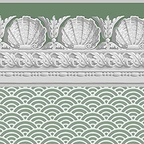 Itsy Bitsy Mini - Dark Green Jolie Shell with Border - Dollhouse Wallpaper 1:12 Scale - Peel and Stick 12 inches x 18 inches Self-Adhesive
