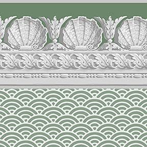 Itsy Bitsy Mini - Dark Green Jolie Shell with Border - Dollhouse Wallpaper 1:12 Scale - Peel and Stick 12 inches x 18 inches Self-Adhesive
