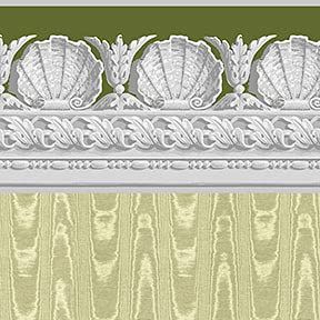 Itsy Bitsy Mini - Olive Green Jolie Moire with Shell Border - Dollhouse Wallpaper 1:12 Scale - Peel and Stick 12 inches x 18 inches Self-Adhesive