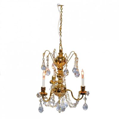 Dollhouse Real Crystal Chandelier 3 Arm Gold Finish Miniature 12V Lighting