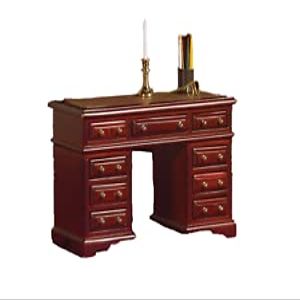 Dollhouse Mahogany Double Pedestal Kneehole Desk 1:12 Office Study Furniture