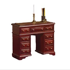 Dollhouse Mahogany Double Pedestal Kneehole Desk 1:12 Office Study Furniture