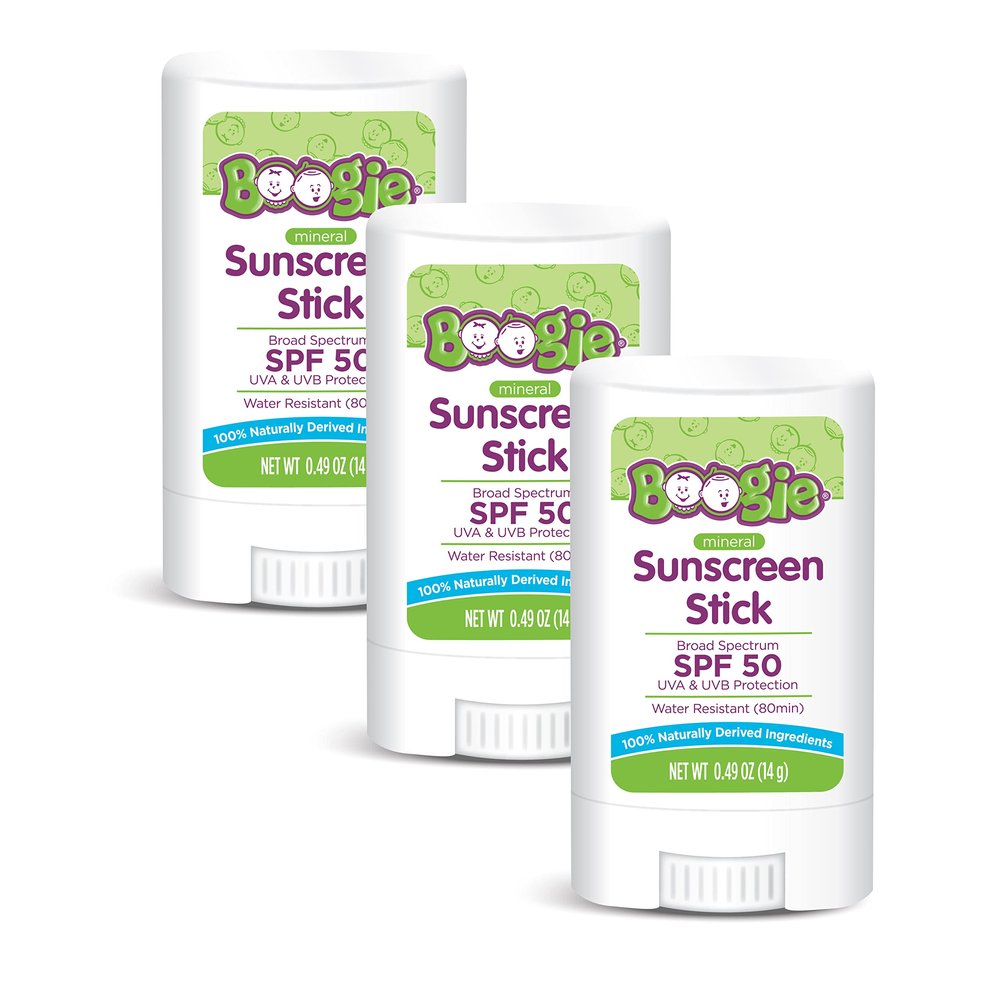 Boogie Mineral Sunscreen Stick SPF 50 - (3 Pack) 0.49 oz - Sunscreen for Kids - Broad Spectrum UVA & UVB Protection - Water Resistant - Hypoallergenic - 100% Naturally Derived Ingredients