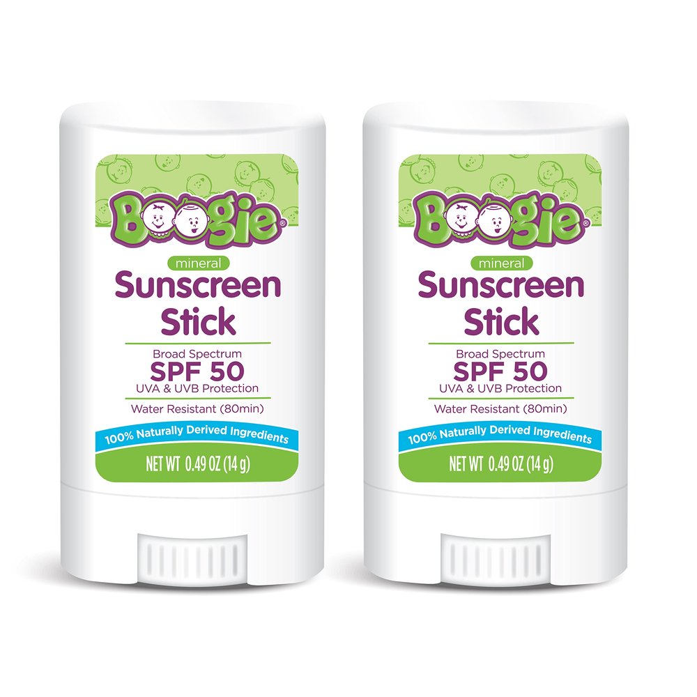Boogie Mineral Sunscreen Stick SPF 50 - (2 Pack) 0.49 oz - Sunscreen for Kids - Broad Spectrum UVA & UVB Protection - Water Resistant - Hypoallergenic - 100% Naturally Derived Ingredients
