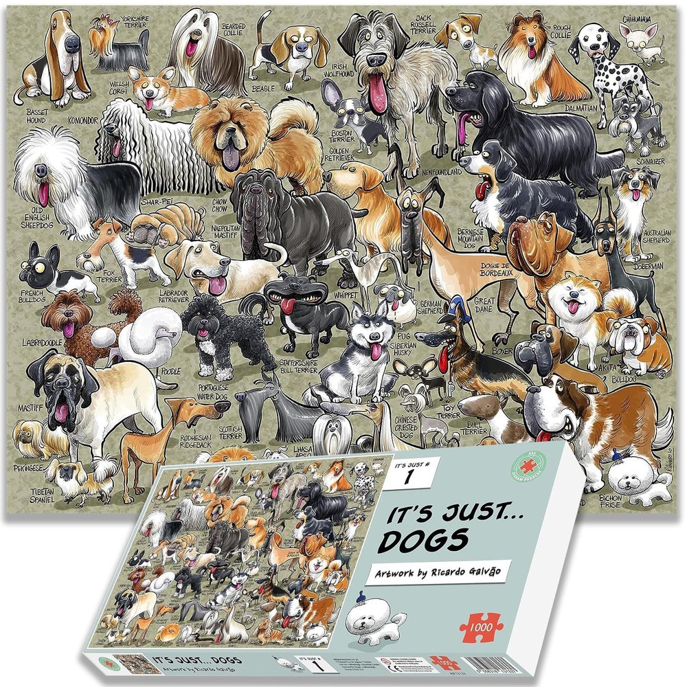 1000 Piece Jigsaw Puzzles for Adults - It's Just Dogs - Thick Puzzle Pieces | Hi-Def Image Quality | Recycled Puzzleboard | 66cm X 50cm