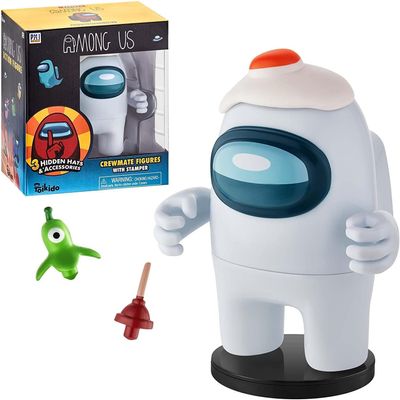 Among Us White Crewmate Ink Stamper Egg Plunger Hat 5" Figure Party Favor