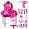 Play22 Pretend Play Girls Vanity Set with Mirror and Stool 21 PCS - Kids Makeup Vanity Table Set with Lights and Sounds - Includes Fashion Hair & Makeup Accessories view 1