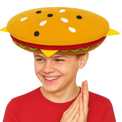 ArtCreativity Funny Hamburger Hat - Soft Plush Costume Accessory, Pizza Party Supplies Decoration - One Size Fits Most, Crazy Silly Hat for Halloween