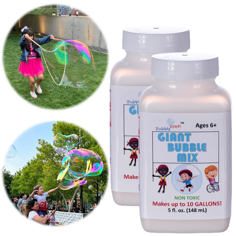 Bubbleventi Giant Bubble Mix | Made in USA |100% Vegan Non-Toxic Powder Makes 20 Gallons of Premium, Big Bubble Solution for Kids STEM Fun | Use in Bubble Wands + Machines (Makes 20 Gallons)