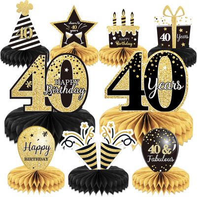 9 Pieces 40th Birthday Decoration 40 th Birthday Centerpieces for Tables Decorations Cheers to 40 Years Honeycomb Table Topper for Men and Women Forty Years Party Decor Supplies