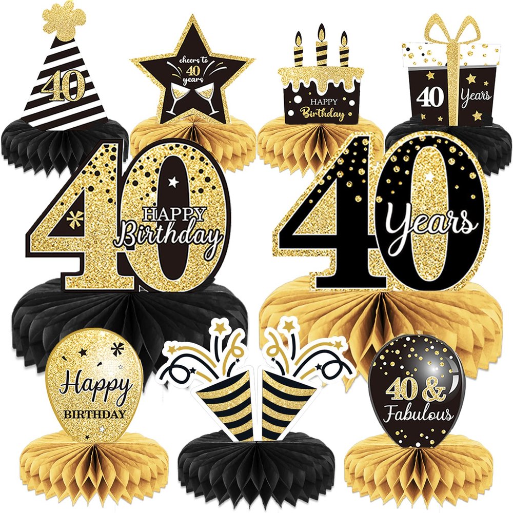 9 Pieces 40th Birthday Decoration 40 th Birthday Centerpieces for Tables Decorations Cheers to 40 Years Honeycomb Table Topper for Men and Women Forty Years Party Decor Supplies