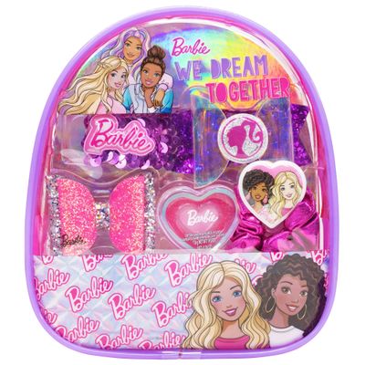 Barbie - Townley Girl Backpack Cosmetic Makeup Gift Bag Set includes Hair Accessories and Printed PVC Back-pack for Kids Girls, Ages 3+ perfect for Parties, Sleepovers and Makeovers