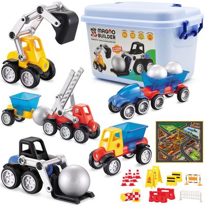 MOBIUS Toys Magnetic Vehicle Building Set 72-Piece STEM Construction Kit with Play Mat & Road Signs Magnetic Car & Truck Building Toys for Kids Ages 38 Educational Creative Play Gift Set