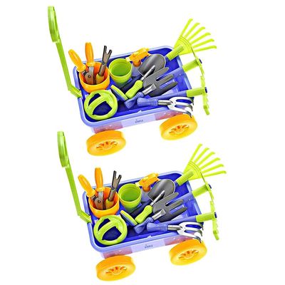Dimple Garden Wagon & Tools Toy Set Premium 15 Piece Gardening Tools & Wagon Toy Set  Sturdy & Durable - Top Yd, Beach, Sand, Garden Toy - Great for Kids & Toddlers (Garden Toy Set), Green (2 Pack)