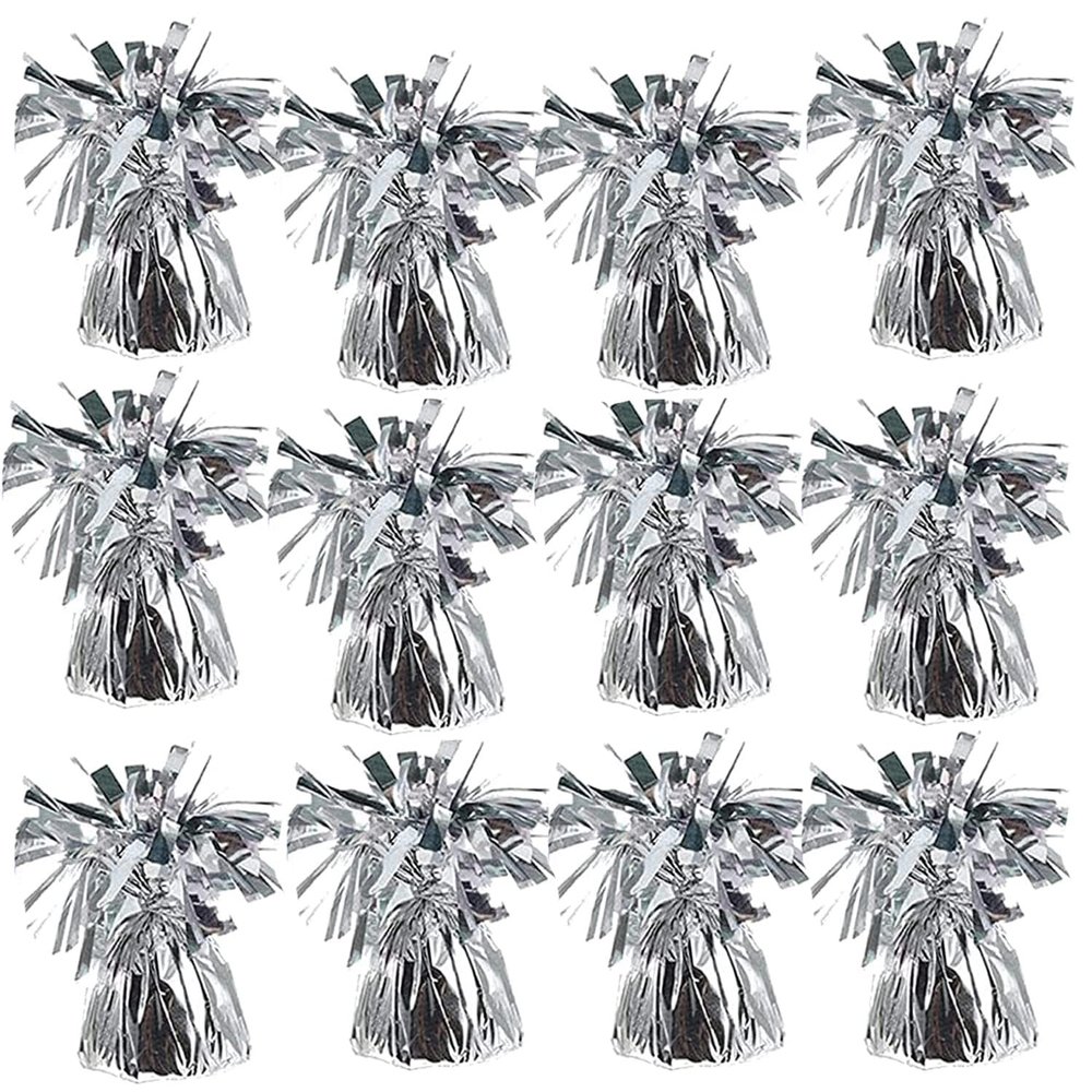 Metallic Balloon Weights, Birthday Party Favors, Novelty and Gag Gifts, 5.5" Inches, 12-Pack (Silver)