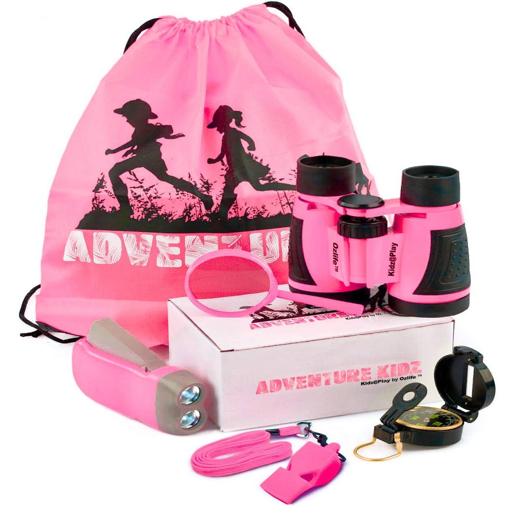 Adventure Kidz - Outdoor Exploration Kit, Childrens Toy Binoculars with Case, Flashlight, Compass, Fox Whistle, Magnifying Glass, Backpack. Great Gift Set for STEM, Pretend Play