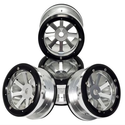NHX RC 2.2'' Aluminum Beadlock Crawler Wheels Rims 8 Spoke : Silver/Black 4pcs