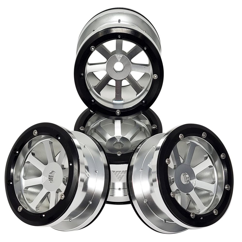 NHX RC 2.2'' Aluminum Beadlock Crawler Wheels Rims 8 Spoke : Silver/Black 4pcs