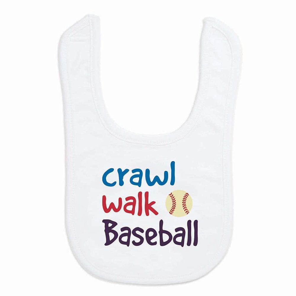 ChalkTalkSPORTS - Baseball Baby & Infant Bib | Crawl Walk Baseball | Soft Microfiber Bib