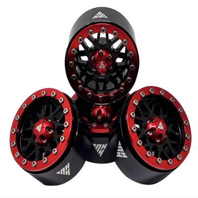 NHX RC 1.9" Aluminum Beadlock Crawler Wheels Rims - Black/Red 4pcs