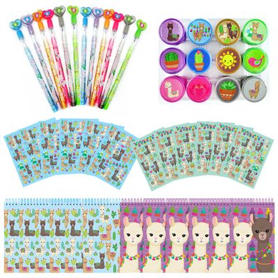 TINYMILLS Llama & Alpaca Birthday Party Favor Set -12 Llama Pencils, 12 Stampers, 12 Sticker Sheets & 12 Notepads Llama Party Supplies, Classroom Rewards, Goodie Bag Fillers & Piata Stuffers for Kids
