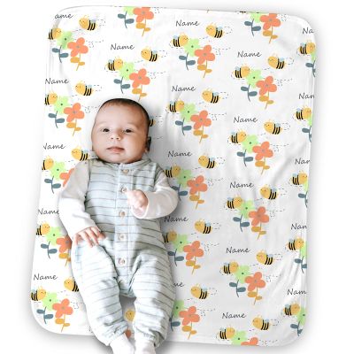 Customized Baby Name Receiving Blankets Newborn Gifts, Personalized Bee Blankets with Name for Baby Girl, Soft Flannel Fleece Plush Blanket 30 X 40 inches