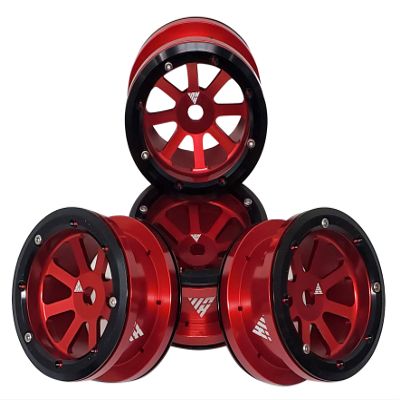 NHX RC 2.2'' Aluminum Beadlock Crawler Wheels Rims - 8-Spoke: Red/Black 4pcs/Set