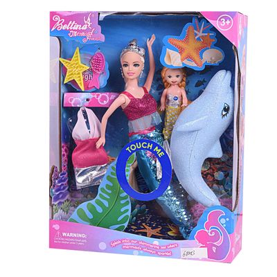 Reversing the Sequins Mermaid Princess Doll Playset - Color Changing, 12" Dress Up Doll & 3" Dolphin, Gift Set for Girls Aged 3+